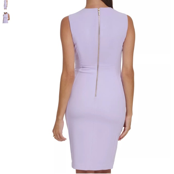 Calvin Klein Opal Lilac Crepe Sheath Lined Sleeveless Dress - Picture 4 of 11